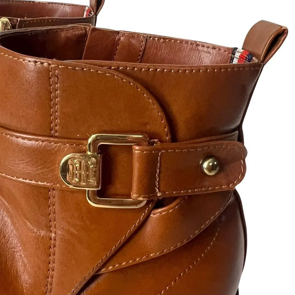Tommy Hilfiger Women Brown Ankle Boots Side Zip Buckle‎ Detail Size 8.5M